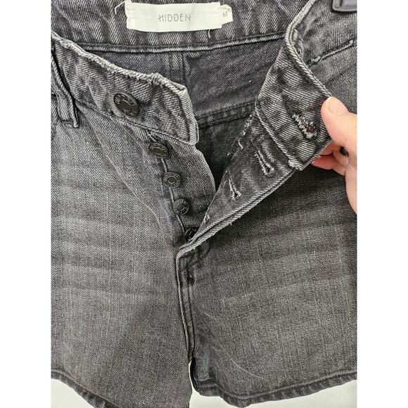 Hidden Black/Gray Distressed High Waisted Jean Shorts Women Sz Medium Button Up - Picture 3 of 7